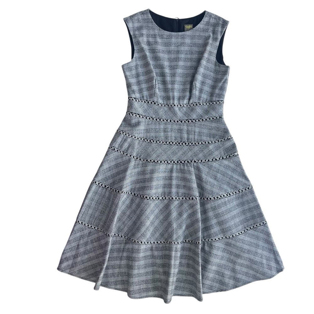Taylor Women’s Size 4 Black White Plaid Wide Tank Lined Tiered A-line Midi Dress